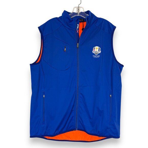 Ralph Lauren RLX Vest Mens Large Golf Blue Orange Zip Performance Ryder Cup 2020 - Picture 1 of 13